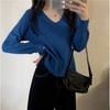 Moda Outono Melard Tricô Fino Feminino Manga Longa Decote V Top Desejo Puro Nova Camisa Elegante de Camada Interna