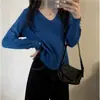 Suéter Feminino Loose Estilo Preguiçoso Gola V 2025 Primavera e Outono Moda Versátil Malha Camisa Básica Tendência