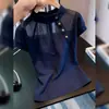Top Azul Cuello Redondo, Ligero, Transpirable, Manga Corta, Estilo Francés, Suave y Elegante, Adelgazante, Versátil para el Viaje Diario, Estilo Primavera para Mujer