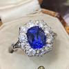 Cao Shi Venda Quente Imitação Natural Safira Real Zircon Anel Cobre Branco Banhado A Ouro De Luxo Jóias De Casamento Das Mulheres