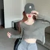 Suéter de Punto Corto de Moda Primavera y Otoño 2025 Nuevo Diseño Nicho Blusa Deshilachada Top Hueco de Manga Larga