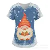 Camiseta de Manga Corta con Estampado de Dibujos Animados Navideños y Cuello en V Uniforme de Enfermera Camiseta con Estampado de Copos de Nieve Lindos y Atmósfera Navideña Uniforme de Enfermera
