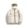 Roupas Vintage 2025 Inverno Nova Marca Tendência Estilo Japonês Jaqueta Quente de Algodão com Bloco de Cores em Veludo com Capuz Removível