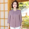 Camiseta de Verano para Mamá de Mediana Edad para Mujer 2026 Nuevo Estilo Nuevo Estilo Nacional Top de Manga Tres Cuartos Blusa de Moda para Mujeres de Mediana Edad y Mayores