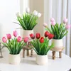 Flor Artificial Tulipán Minimalista de Lujo Ligero en Maceta Adorno Decorativo Moderno para Sala de Estar Mueble de TV Flor Artificial Maceta con Planta Verde