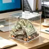 Caja de ahorros transparente de acrílico con cerradura, alcancía para uso doméstico, almacenamiento de cambio, caja de donaciones pública, personalizable