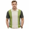 Camisa Polo de Punto de Seda Fresca Estilo Nuevo de Verano para Hombre, Camiseta de Punto Casual de Color Contrastante, Ropa para Hombre de Comercio Exterior Sj0090