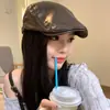 Sombreros para Mujer 2025 Nueva Moda Tendencia Cuero Estilo Hong Kong Circunferencia de Cabeza Grande Gorra Adelantada Boina Retro Hace que la Cara se Vea Más Pequeña