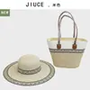 Nova Bolsa Geométricas para o Dia a Dia, Chapéu de Palha, Chapéu de Sol de Verão para Viagem na Praia Feminino, Conjunto de Bolsa de Ombro de Grande Capacidade