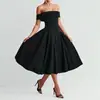 Novedad Otoño 2026 Ropa Femenina Transfronteriza Europea y Americana Moda Sexy Hombros Descubiertos Color Sólido Vestido Largo Mujer