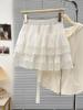 Falda estilo western de encaje de tiro real primavera y verano dulce hada falda despeinada ajustada línea A falda pastel blanca 9405
