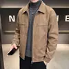Chaqueta de Cuero PU para Hombre de Otoño con Cuello de Solapa y Cremallera, Corte Holgado, Abrigo de Cuero Sintético de Moda Casual de Negocios para Hombre