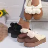 Adorable Bola Bola Transfronterizo Temu Botas de Nieve Media Zapatilla 2024 Otoño e Invierno Nuevos Zapatos Peludos de Suela Gruesa para Mujer Uso en Exteriores con Forro Polar Añadido