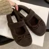 Zapatos Peludos con Lazo para Mujer 2024 Invierno Nuevos Calzado Exterior Planos Casuales con Suela Forrados de Felpa Calientes Zapatos Mary Jane