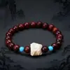 Pulsera Despertar del León de Sándalo Rojo Hoja Pequeña de Zambia DIY Retro Cultural y Creativa para Hombres y Mujeres Pulsera de Cuentas de Madera Buda Estilo Nacional Venta al por Mayor