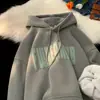 Sudadera Retro con Letras Estilo Americano con Capucha para Hombre Otoño e Invierno Forrada de Polar Engrosada Peso Pesado Chaqueta Rígida Moderna para Adolescentes y Estudiantes de Secundaria