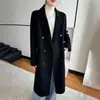 Novo casaco de lã dupla face espesso estilo coreano slim fit solto de abotoamento duplo para mulheres, casaco longo de lã