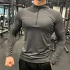 Nuevo Otoño Media Cremallera Fitness Manga Larga para Hombre Ropa Deportiva de Correr Absorbente de Sudor Transpirable de Secado Rápido Baloncesto Entrenamiento Ajustada