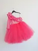 Nuevo Producto Europeo y Americano Transfronterizo de Moda: Top Fluorescente Hombros Descubiertos con Vestido Princesa de Malla Rojo Rosado, Atuendo Elegante y Dulce