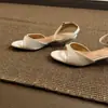 Sandalias Chuyuji de tacón bajo estilo francés para mujer, nuevo modelo de verano, sandalias de una tira, tacón gatito, tacón fino, verde