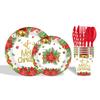 Tema de Flor de Navidad Roja Elementos Navideños Platos de Papel Desechables Vasos de Papel Servilletas Cubertería Tenedores y Cucharas Vajilla Suministros para Fiesta