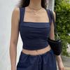 Chaleco tubo top de color sólido americano transfronterizo, corsé de chica hot, top básico escotado, pantalones casuales sueltos, traje de dos piezas