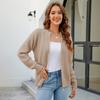 Mao Mao Yu 2023 Otoño e Invierno Nuevo Suéter Transfronterizo Europeo y Americano Cárdigan para Mujer Chaqueta Suéter de Cuello Redondo con Cremallera de Color Sólido