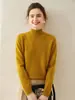 Estilo Nuevo Otoño e Invierno Cuello Medio Alto Cachemir para Mujer Color Sólido Base Básica Suéter de Punto Cálido de Cachemir Manga Larga