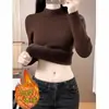 Suéter de Terciopelo para Mujer Otoño e Invierno, Camiseta Interior de Punto Grueso de Terciopelo de una Sola Pieza, Suéter de Cuello Semitortuga, Top Cálido de Talla Grande