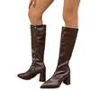 Otoño e Invierno 2025 Nueva Moda Europea y Americana Simple Versátil Punta Fina Color Sólido Botas Largas Botines de Tacón Alto Grueso Tallas Grandes Botas para Mujer