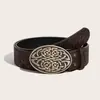 Cinturón Ancho de Cuero Tallado Estilo Western Americano con Hebilla Ovalada de Metal Vintage, Cinturón Repujado, Accesorio de Moda Retro Vaquero