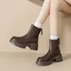 Botines Gruesos para Mujer 2026 Otoño/Invierno Nuevos Botines Estilo Británico Delgados de Suela Suave con Forro de Felpa para Mujeres Menudas Botas Martin