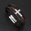 Pulseira Explosiva Pulseira de Liga Europeia e Americana Pulseira Masculina Cruz Fivela Magnética Multicamadas Simples Tecido Couro Jóias