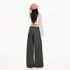 Pantalones casuales de traje transfronterizos 2026 para mujer, pierna recta holgada estilo americano, con caída y plisados, pantalones largos grises, longitud extendida gris