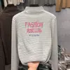 Estilo Otoño e Invierno Moda para Bebés Elegante Camiseta de Forro Polar para Niñas de Tamaño Mediano a Grande Cuello Medio Alto Manga Larga Top Rayado