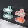 Jabonera creativa sin perforaciones, desagüe para baño, jabonera de pared, soporte para baño con ventosa, jabonera de doble capa