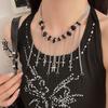 Punk Elegante Negro Asimétrico con Cuentas Cruz Borla Collar Accesorios para Mujer Diseño de Lujo Accesible Joyería Cadena Clavícula