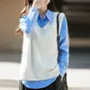 Chaleco de punto estilo francés para mujer, cuello en V, sin mangas, de lana, adecuado para el trabajo, cálido y se puede usar en capas como prenda exterior
