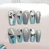 10 Peças de Adesivos de Unha em Gradiente Azul Codificados, Unhas Manicure de Coqueiro na Ilha, Unhas Usáveis Olho de Gato Feitas à Mão