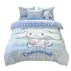 Juego de ropa de cama de cuatro piezas de algodón puro de Cinnamoroll para niños, funda de edredón, sábana, sábana bajera, faldón de cama, para dormitorio de niñas, juego de tres piezas