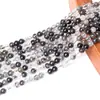 Cuentas Redondas de Cristal Negro Natural al por Mayor, Cuentas Pequeñas tipo Arroz, Cadena Larga Semi-Terminada para Pulseras, Collares, Accesorios de Joyería DIY, Cuentas de 3 mm