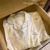 Conjunto de pijama de algodón jacquard suave y transpirable de estilo japonés para mujer, nuevo para primavera, con cuello camisero vuelto, manga larga y pantalón largo, para estar en casa