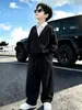 Conjunto de punto para niño con cuello de camisa de primavera y otoño, estilo coreano, moderno y elegante, atuendo deportivo de dos piezas para niños mayores