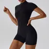 Mono de Yoga de Verano con Cremallera de Manga Corta Transfronterizo Europeo y Americano para Mujer Danza Fitness Deportes Mono Ajustado 8294