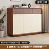 Zapatero de madera maciza color nogal para la entrada del hogar, almacenamiento integrado en cajón de gran capacidad, zapatero de entrada, de pie, contra la pared