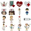 Broche Creativo de Dibujos Animados Europeos y Americanos Estetoscopio Estéreo Doctor Enfermera Forma de Corazón Electrocardiograma Gota de Aceite Insignia Pecho Al por Mayor