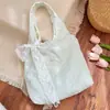 6531 Bolsa de Lona Bordada Floral Verde Claro com Fita de Renda, Bolsa de Ombro Estilo Preguiçoso para Passeio de Estudante