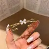 Pulsera Abierta de Flor de Zirconia Gota de Agua Mariposa Moda Minimalista Pulsera Sencilla Joyería Exquisita de Lujo Ligero Gama Alta