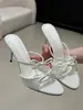 Sandálias Femininas Únicas de Bico Fino e Abertas, Modelo Slip-On, Moda Verão 2026 com Laço, Sandálias de Salto Alto Stiletto Tendência