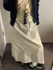 Saia Casual Cinza-Branca para Trabalho Feminino, Novo Estilo Primavera 2026, Saia Evasê Solta de Cintura Alta, Meia Saia Elegante de Caimento Solto